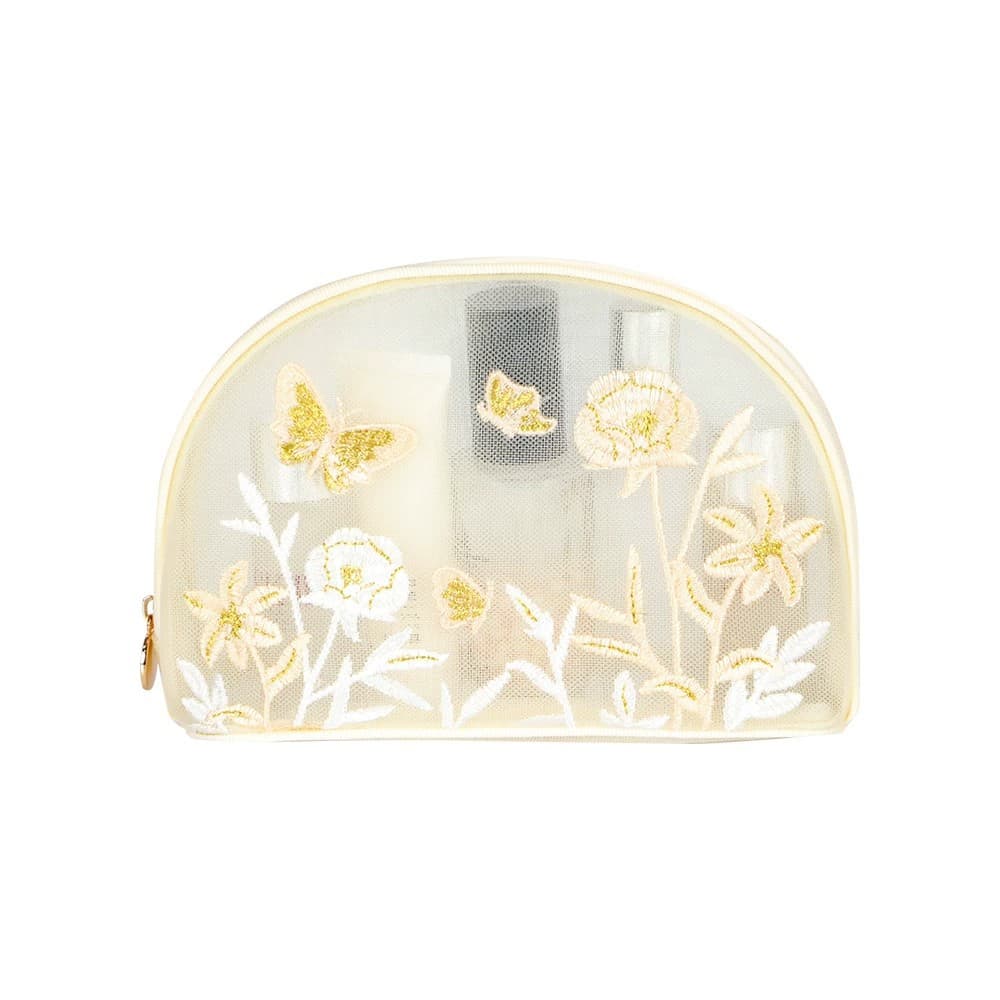 Cross-border butterfly shell cosmetic bag embroidered mesh transparent hollow toiletry bag portable large capacity storage bag