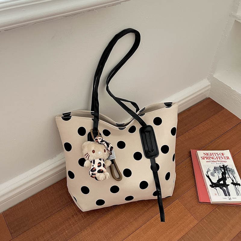 Trendy Polka Dot Large Capacity Tote Bag 2026 New Niche Casual Chic Minimalist Women's Shoulder Bag Underarm Bag