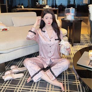2026 New Long Sleeve Long Pants Pajama Set Two-Piece Pure Desire High-End Sweet Bow Print Ice Silk Sleepwear