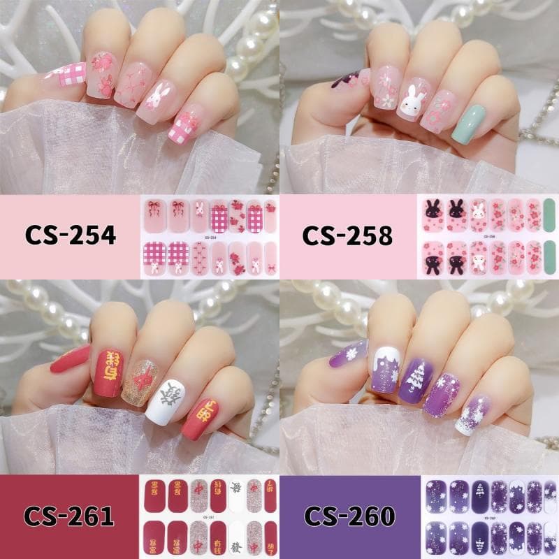 Rabbit New Year No-Bake Gel Nail Stickers Waterproof Long-Lasting 3D Nail Stickers Patch for Women Nail Polish Film