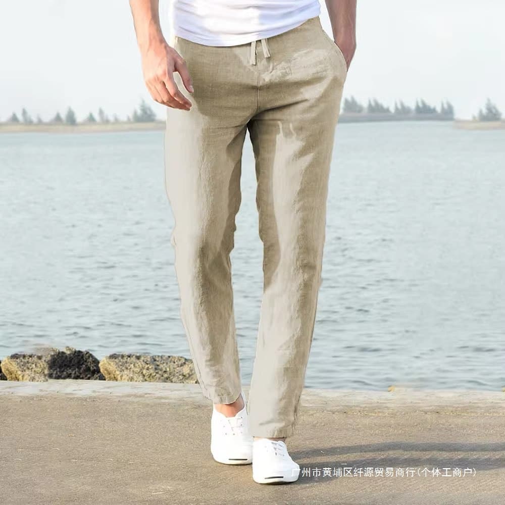 Cross-border spot wholesale men's casual pants 2026 spring and autumn drawstring elastic waist solid color trendy straight pants