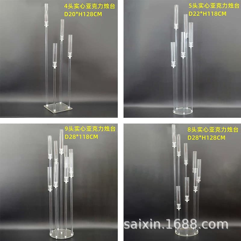 Cross-border new wedding props, wedding hall holiday decoration, transparent road guide, wholesale solid acrylic candlestick ornaments