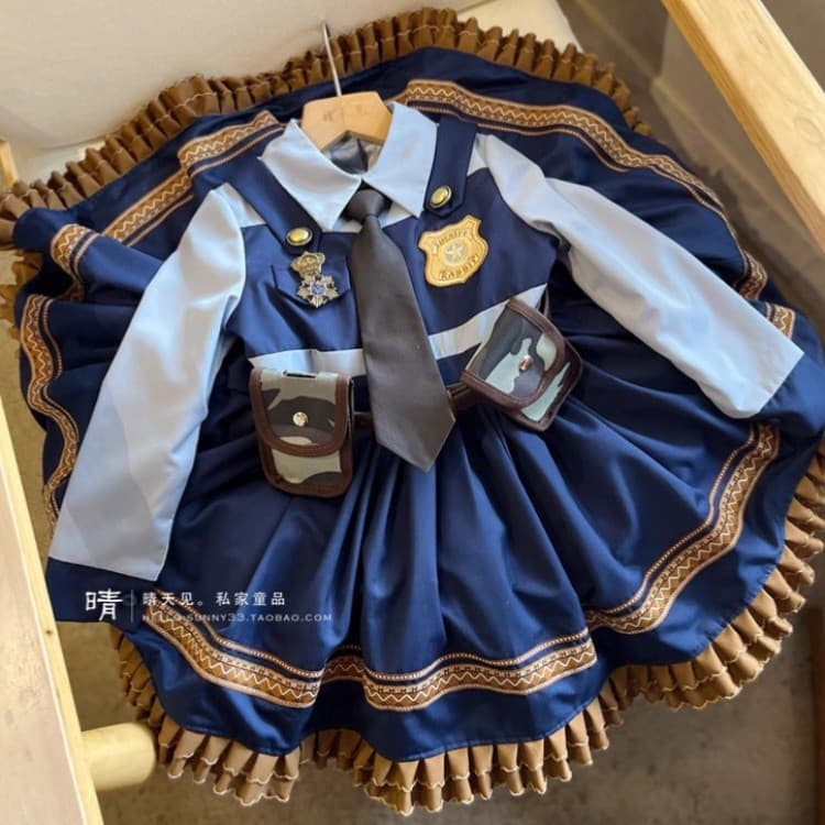 Judy Rabbit Police Officer Girl's Dress Children's Cosplay Lolita Costume Baby Princess Dress Birthday Dress Autumn