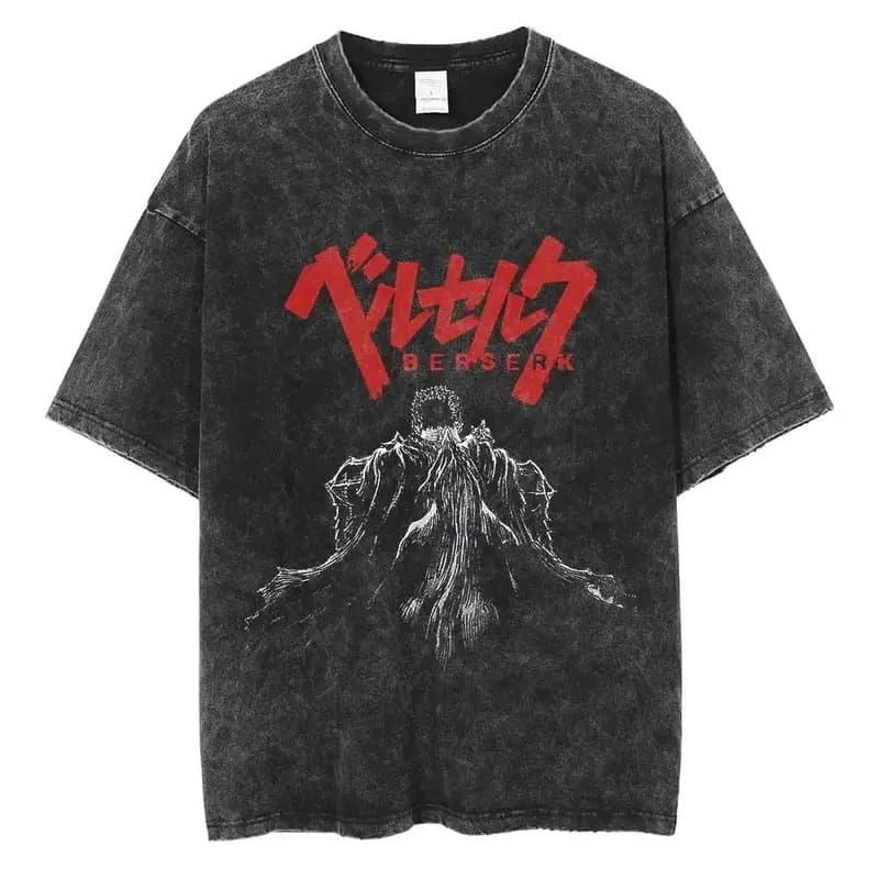 230G European Size Pure Cotton Vintage Washed Anime Pattern New Arrival Men's Clothing
