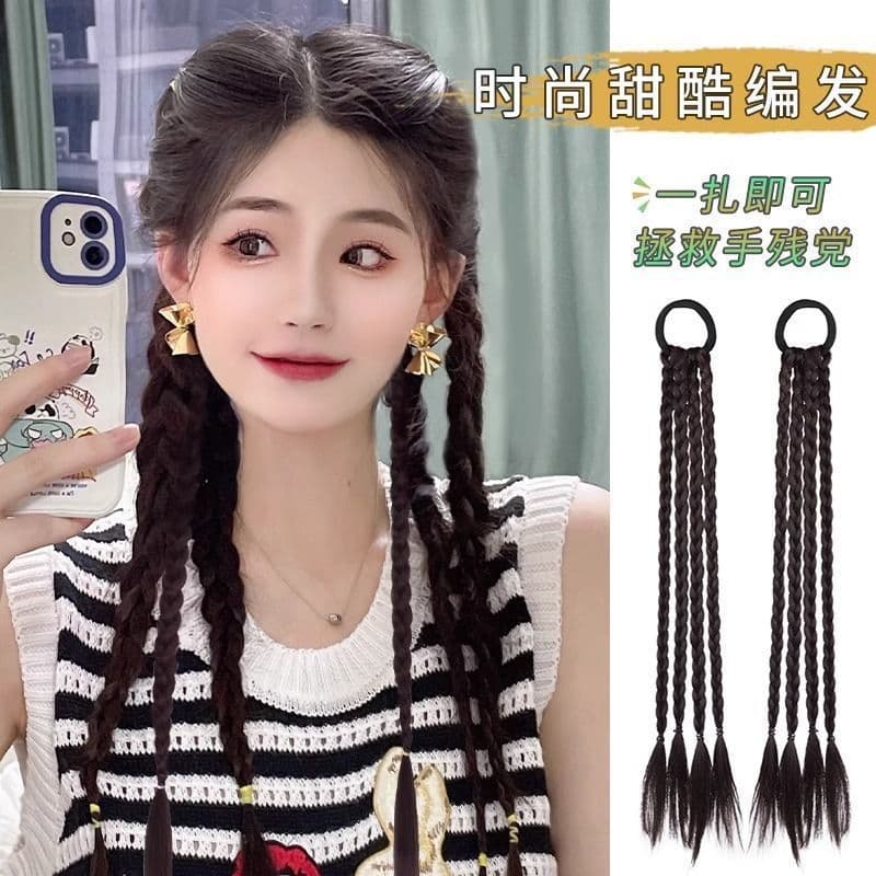 Faux Braid Ponytail Women Four-Strand Twist Dreadlock Boxer Braid Y2K Trendy Sweet Cool Girl Braids