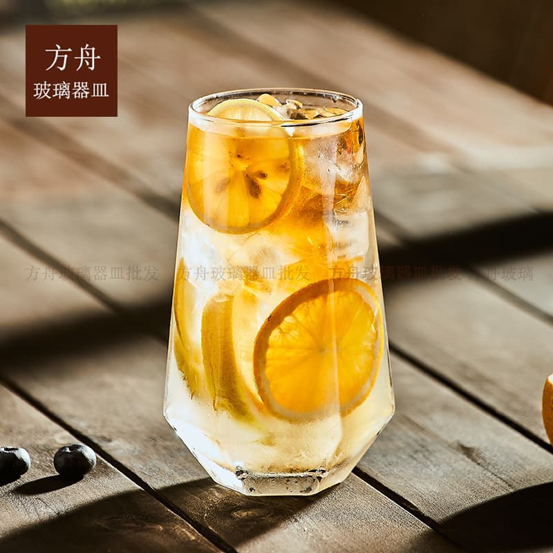 Trendy restaurant glass cup, drinking cup, soda cup, sparkling water cup, juice cup, stylish cocktail cup