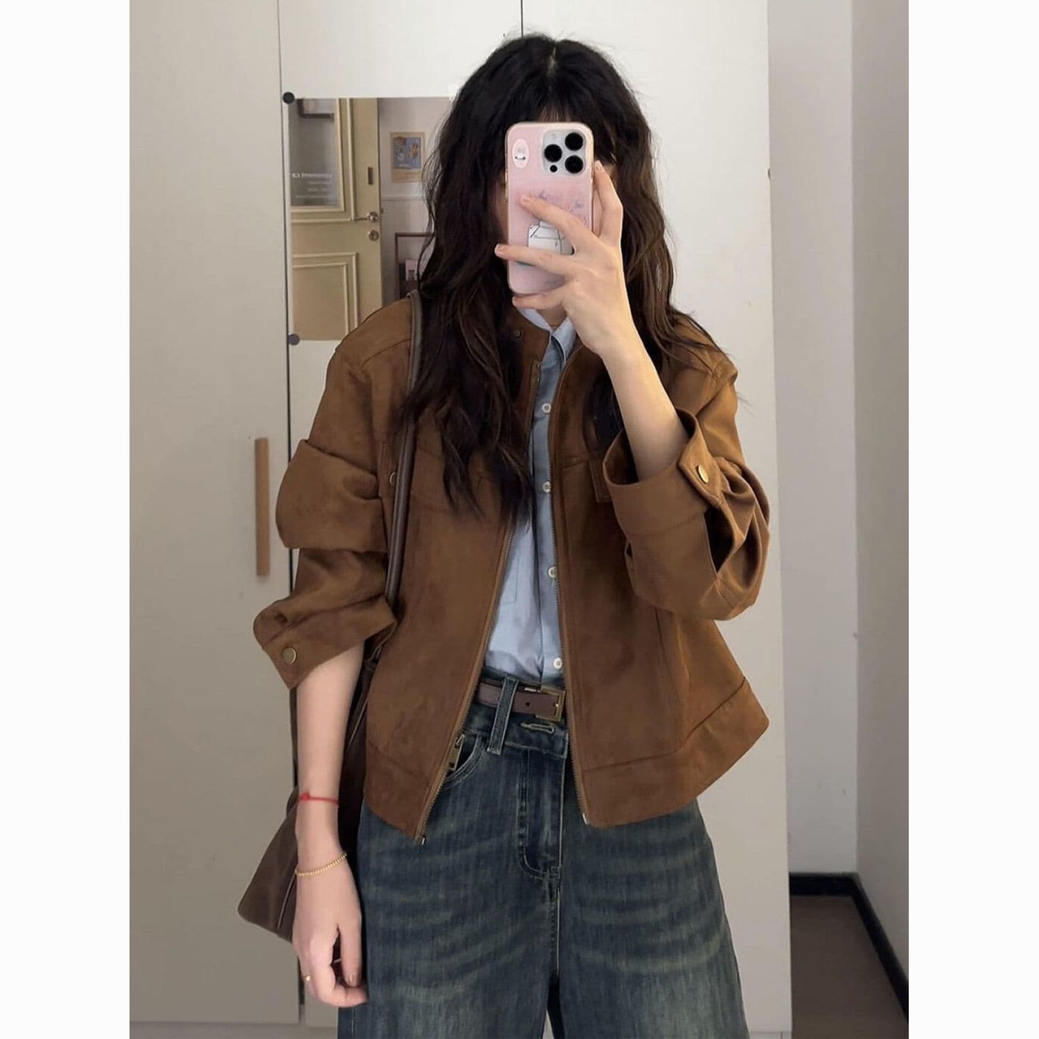 Plus Size Maillard Retro Brown Jacket Women's Autumn/Spring New Early Autumn Korean Style Short Top