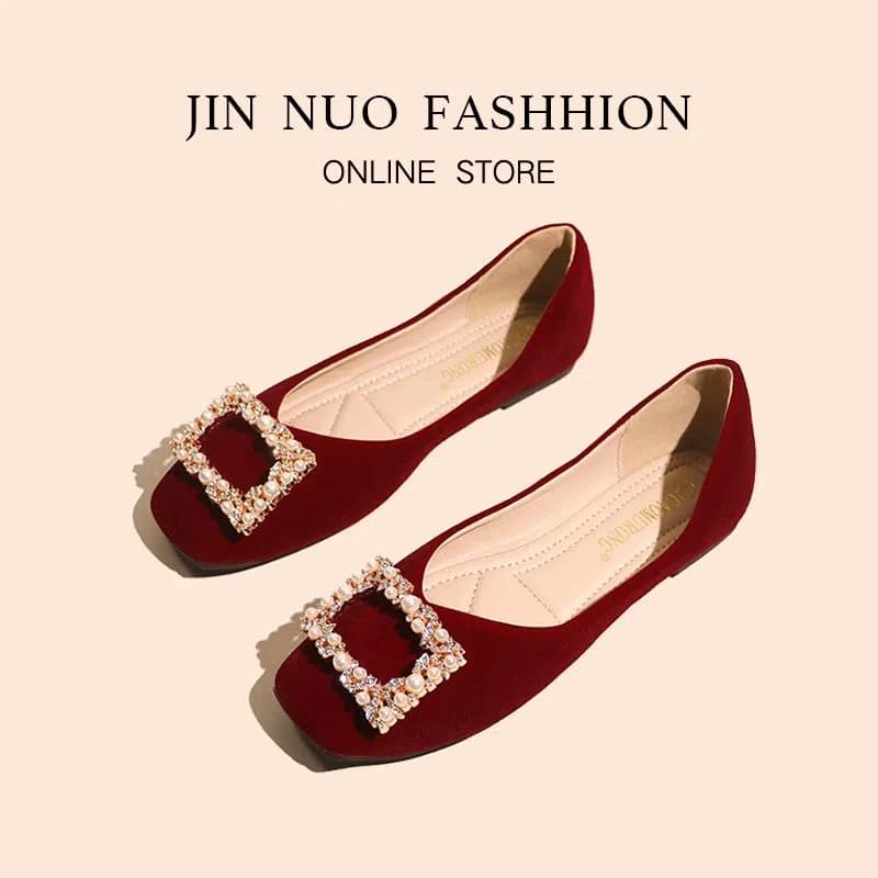 Red Wedding Shoes for Women, Xiuhe & Wedding Dress Dual-Purpose Flat Heels, Plus Size Maternity Flats, Comfortable Low Heel Bridal Shoes