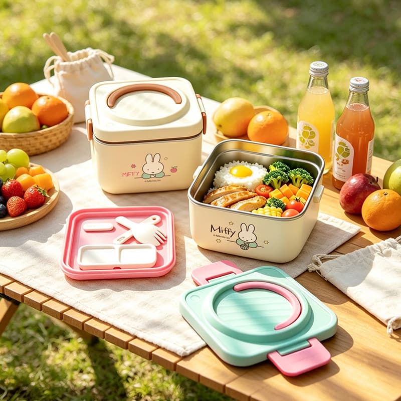 Miffy 304 stainless steel multi-layer lunch box with handle portable student lunch box office worker insulated bag lunch box