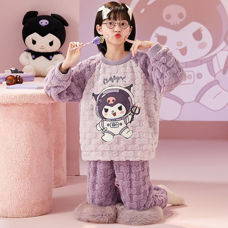 Children's Autumn and Winter Pajamas Set Girls Thickened Flannel Winter Girls Coral Fleece 2024 New Home Clothes
