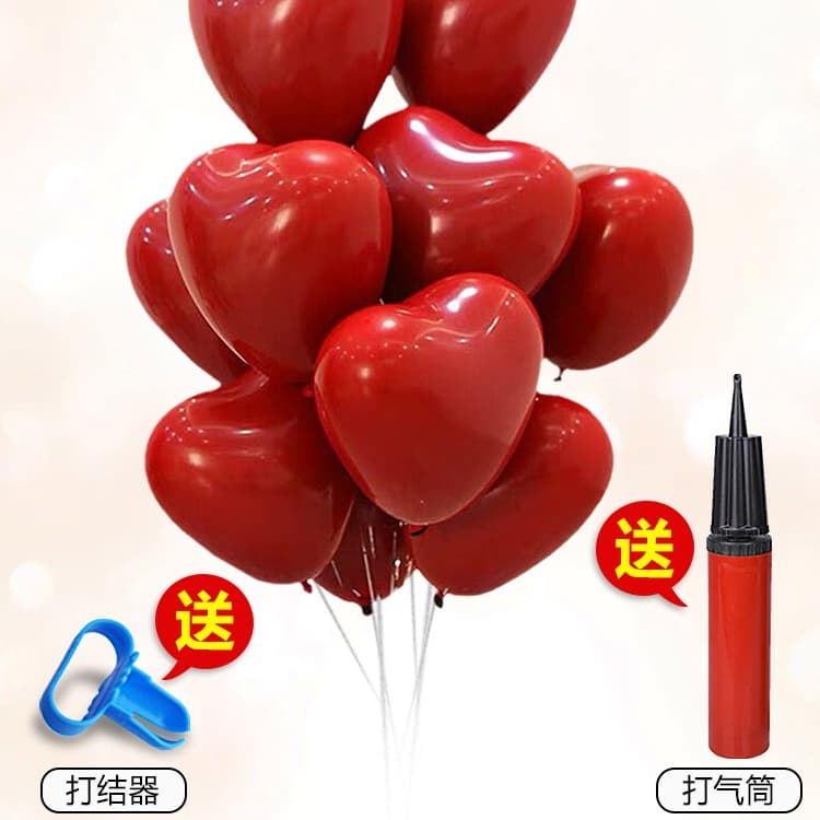 50 Pcs Double-Layer Heart Balloons with Pump, Wedding Decoration, Ruby Red Heart Pomegranate Red Balloons, Confession Decoration