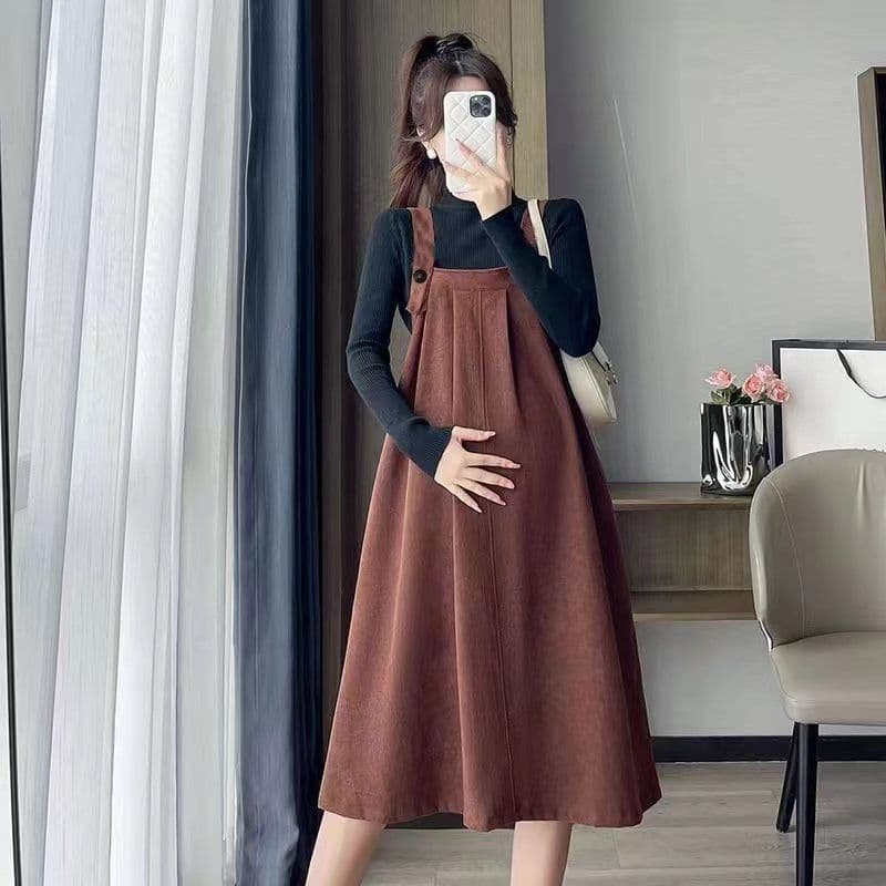 Maternity Wear New Fashion Outing Autumn Set, Slimming Maternity Suspenders Skirt for Spring and Autumn Warmth Two-Piece