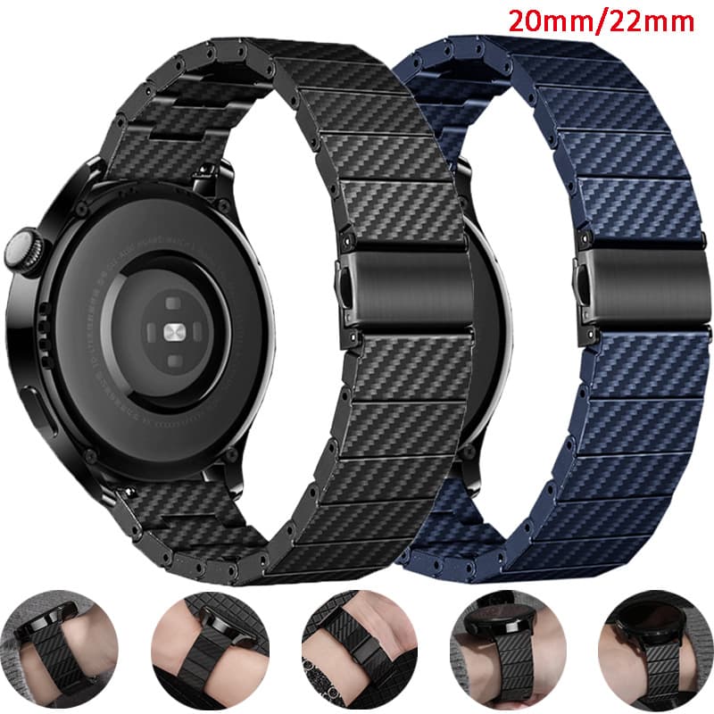 Ultra-light Waterproof Carbon Fiber Watchband 20mm 22mm Universal Band for Samsung Huawei Smart Watch Business Style