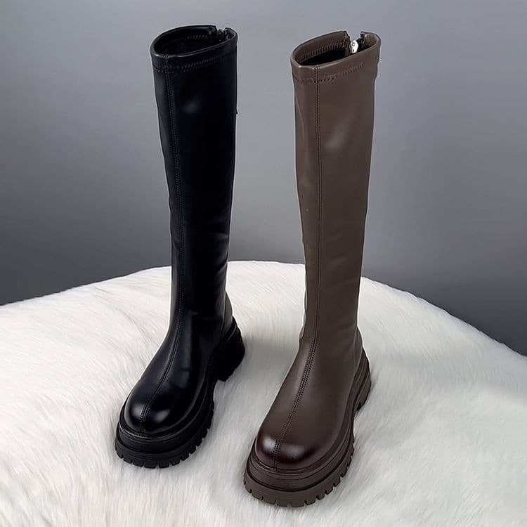 Women's Black Long Boots 2026 New Autumn Winter Boots Korean Style Slimming Height-Increasing British Thick-Soled Long Boots