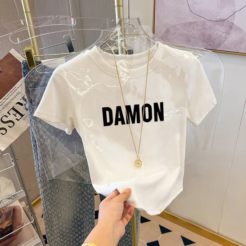 Summer new cotton T-shirt short-sleeved irregular hem arc T-shirt women's short slim sexy niche top