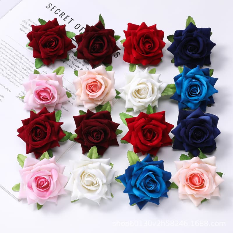 Cross-border Velvet Rose Flower Wedding Artificial Flowers DIY Material Furniture Decoration Artificial Flowers Wholesale