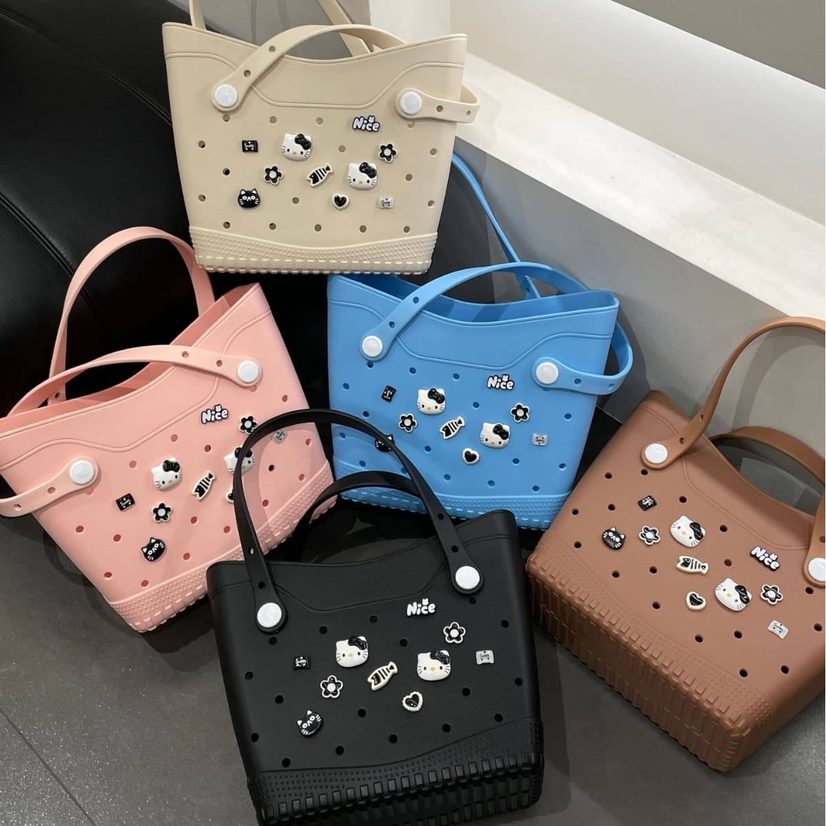 New Cross-Border E-commerce Handmade DIY Grid Bag Tote Bag Summer Outdoor Fashion Waterproof Storage Bag