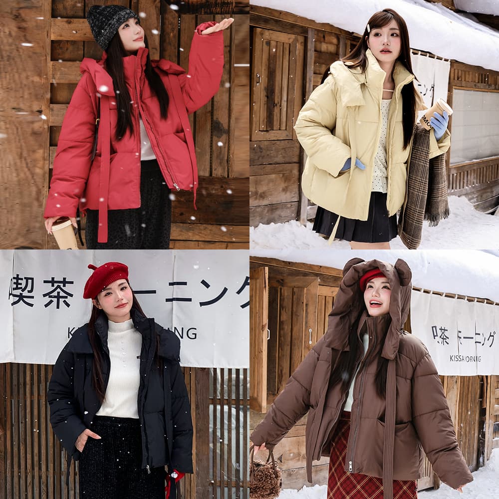 Design-style bear ear hooded warm cotton coat for plus-size women, loose fit, slimming style. (65531)