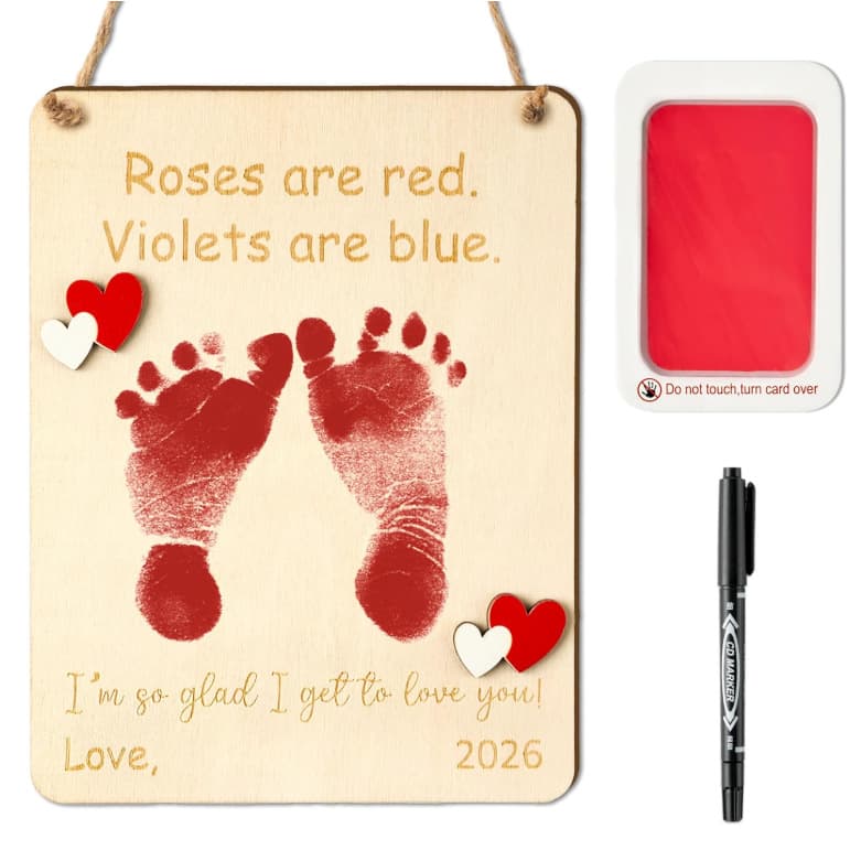 Cross-border hot selling baby footprint wooden sign art logo baby handprint and footprint commemorative crafts newborn baptism