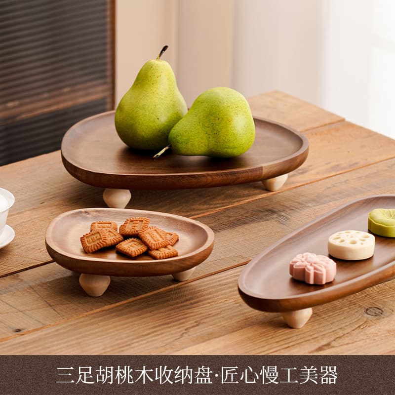 Irregular Wooden Plate High-Footed Chinese Style Serving Tray Fruit Tray Snack Tray Home Storage Tray Xiangsi Wood Handmade