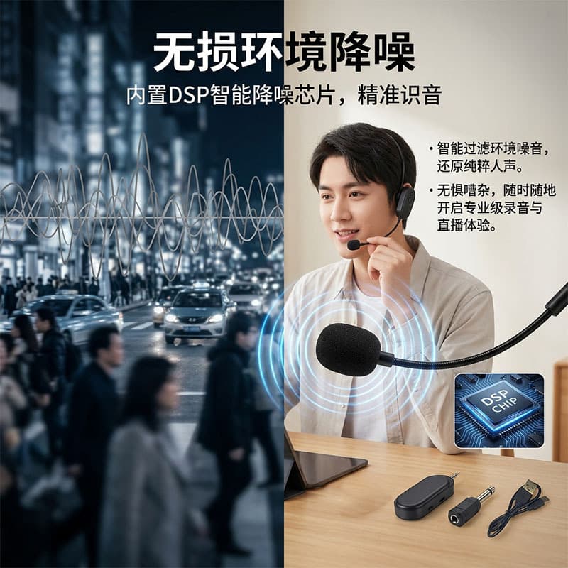 Universal 2.4G Wireless Headset Microphone for Teachers, Portable Voice Amplifier for Outdoor Tour Guide Audio