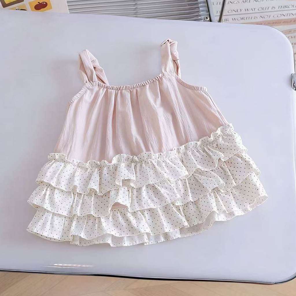 Girls' fashionable polka dot suspenders 26 new summer baby girl fashionable sweet lace vest sleeveless Korean style children's clothing