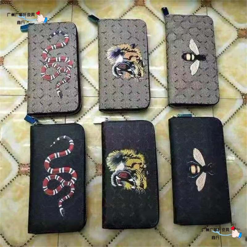 Factory Men's Wallet Foreign Trade Medium-Length Silk Print Animal Wallet European and American Style Single Zipper Casual Clutch Bag