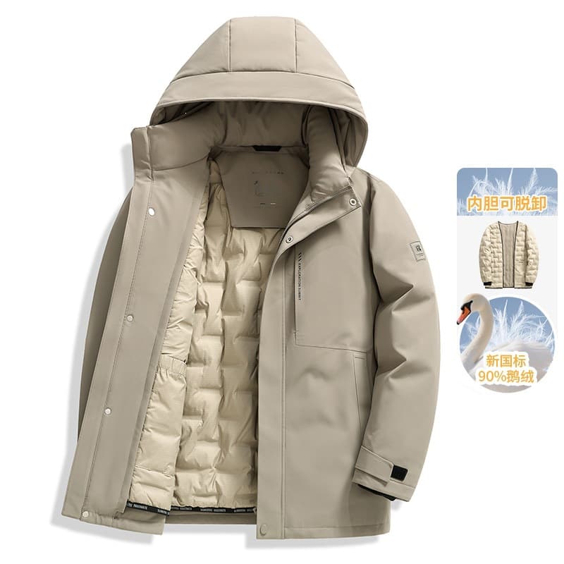 90% Down New National Standard Goose Down Jacket Autumn/Winter Detachable Goose Down Liner Men's Milk Silk Fabric Goose Down Coat