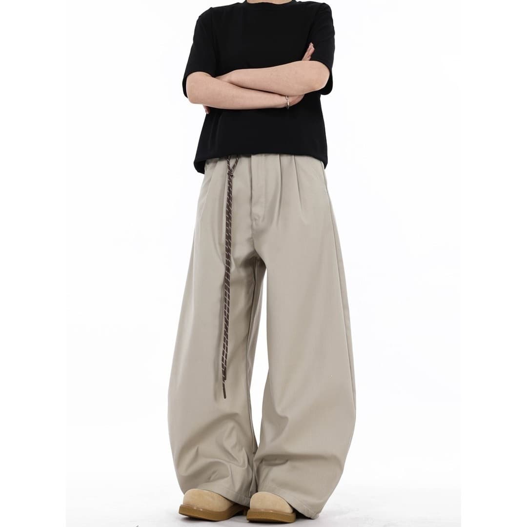 American Streetwear Cleanfit Pleated Drape Dress Pants Men Summer New Streetwear Loose Versatile Wide-Leg Casual Pants