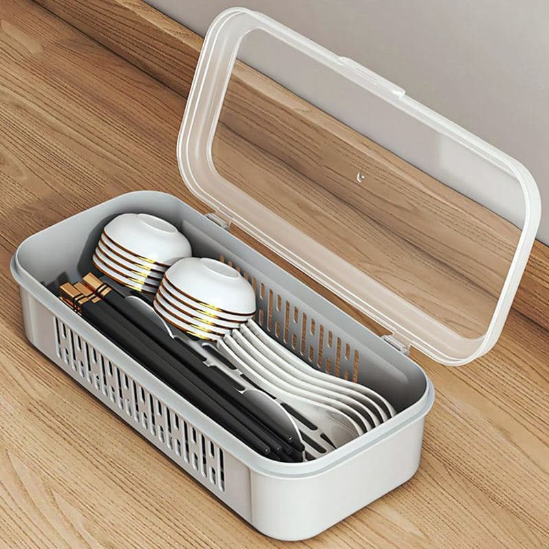 Chopstick Holder with Lid, Dust-Proof Kitchen Utensil Organizer, Drainage Chopstick and Spoon Storage Box