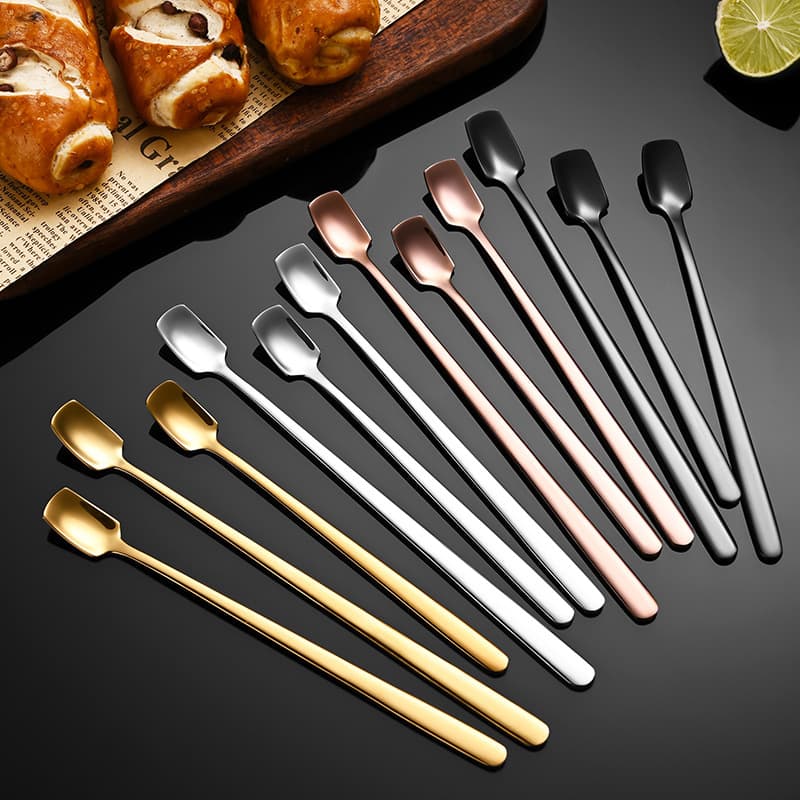 304 Stainless Steel Coffee Spoon with Long Handle and Square Head, Mug Spoon, Thickened Stirring Spoon, Creative Ice Spoon, Gift