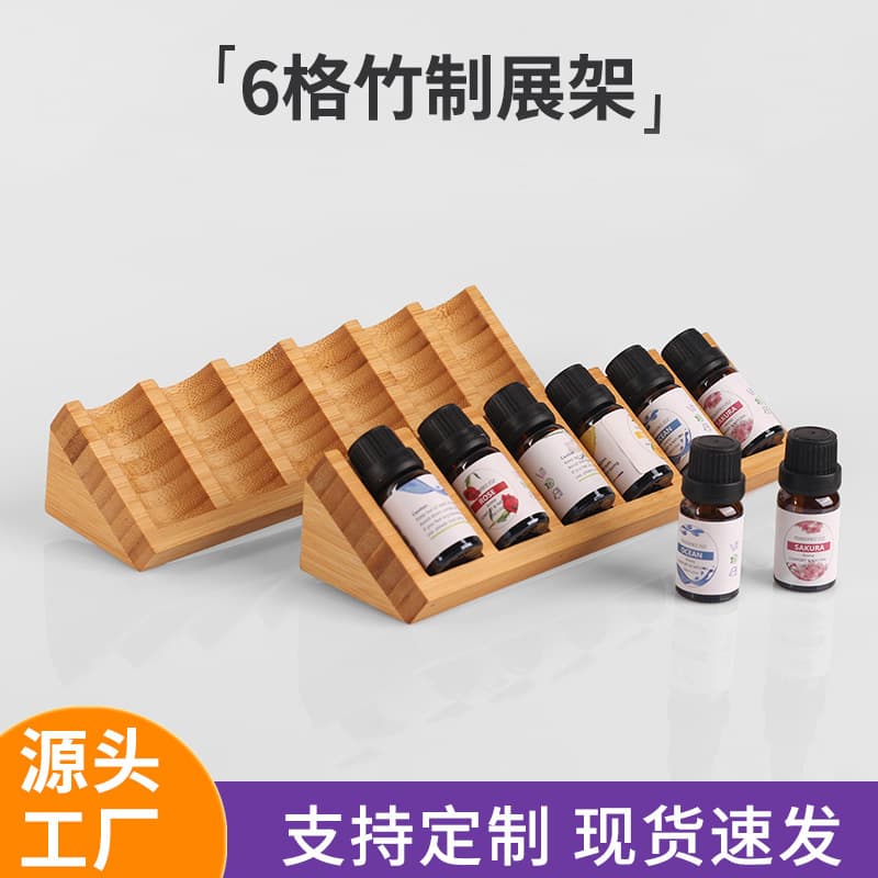 Manufacturer's 6-Slot Essential Oil Storage and Display Stand - Desktop Mini Triangular Organizer for doTERRA Oil Bottles, Bamboo Wood Rack