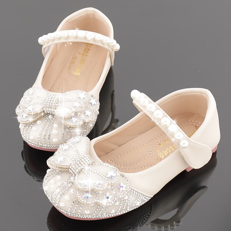 Girls Princess Shoes Soft Sole Crystal Shoes Flat Shoes Children Leather Shoes Rhinestone New Soft Sole Toddler Baby