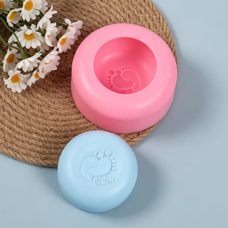 DIY 3D Round Footprint Soap Mold Fondant Cake Silicone Mold DIY Gypsum Resin Mold Soap Mold