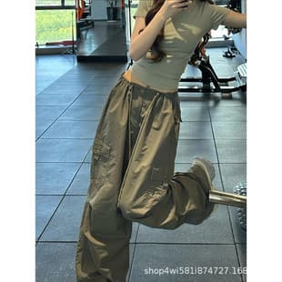 Army Green Quick-Dry Cargo Pants for Women Summer Thin Cool and Fierce High-Waisted Wide-Leg American-Style Hiking Pants for Petite