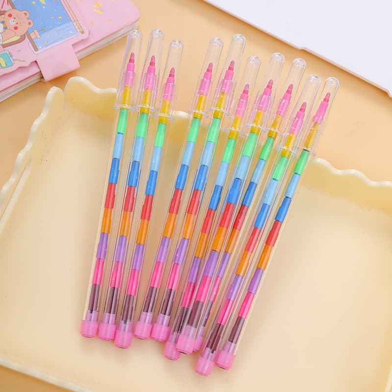 Creative building blocks coloring crayons 11 color round crayons oil pastels color pens colorful student stationery prizes wholesale