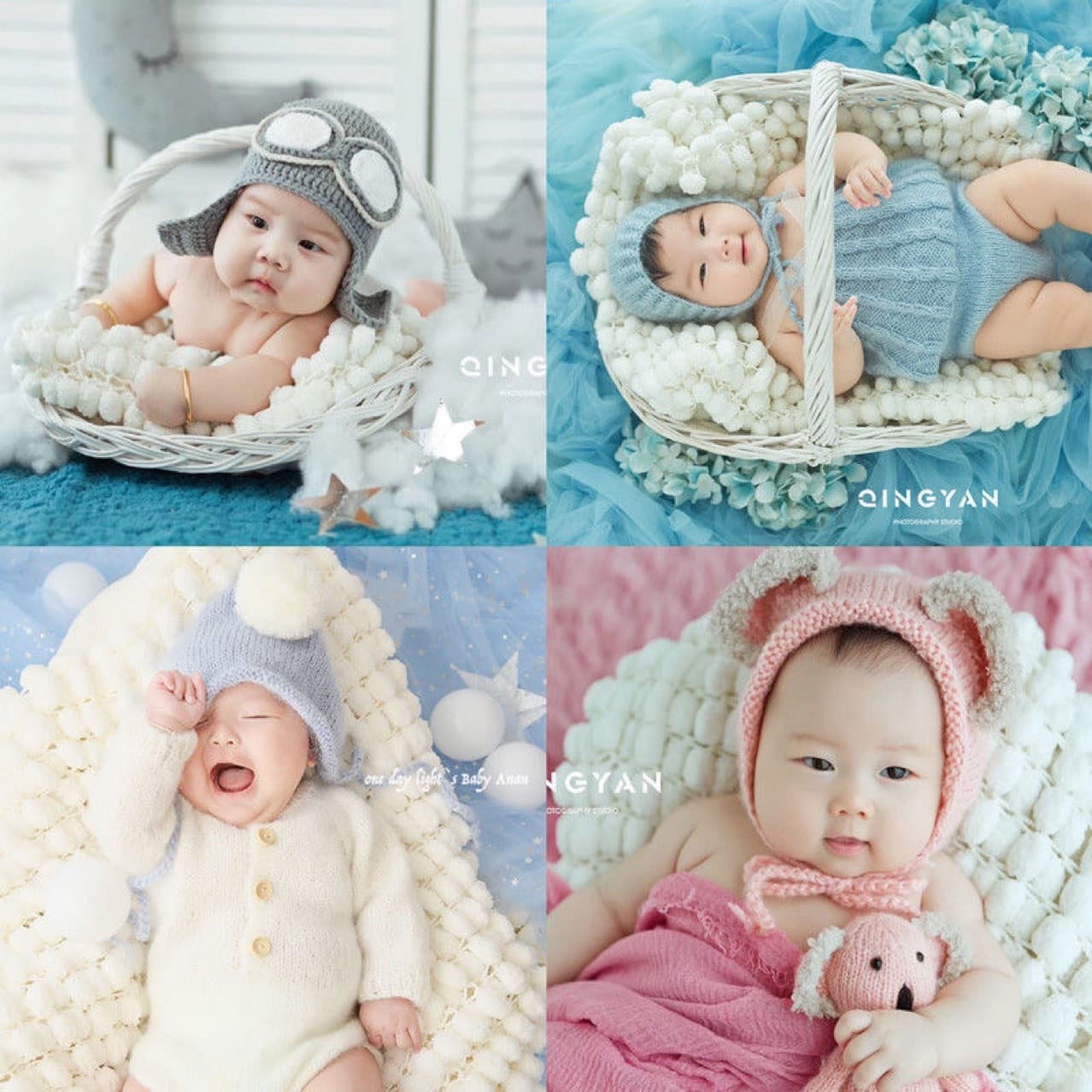 Baby Photo Prop Hand-Knitted Wool Blanket for Newborn Full Moon 100-Day Baby Photo Pom-Pom Blanket