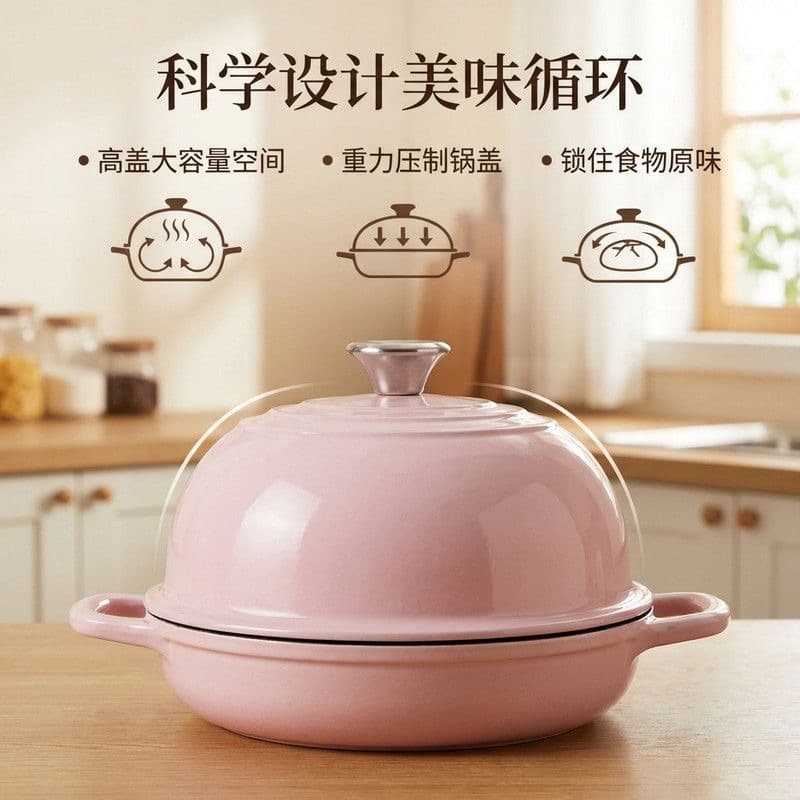 Cross-border wholesale enamel cast iron bread pan 26cm double ear soup pot baking frying multifunctional pot induction cooker universal