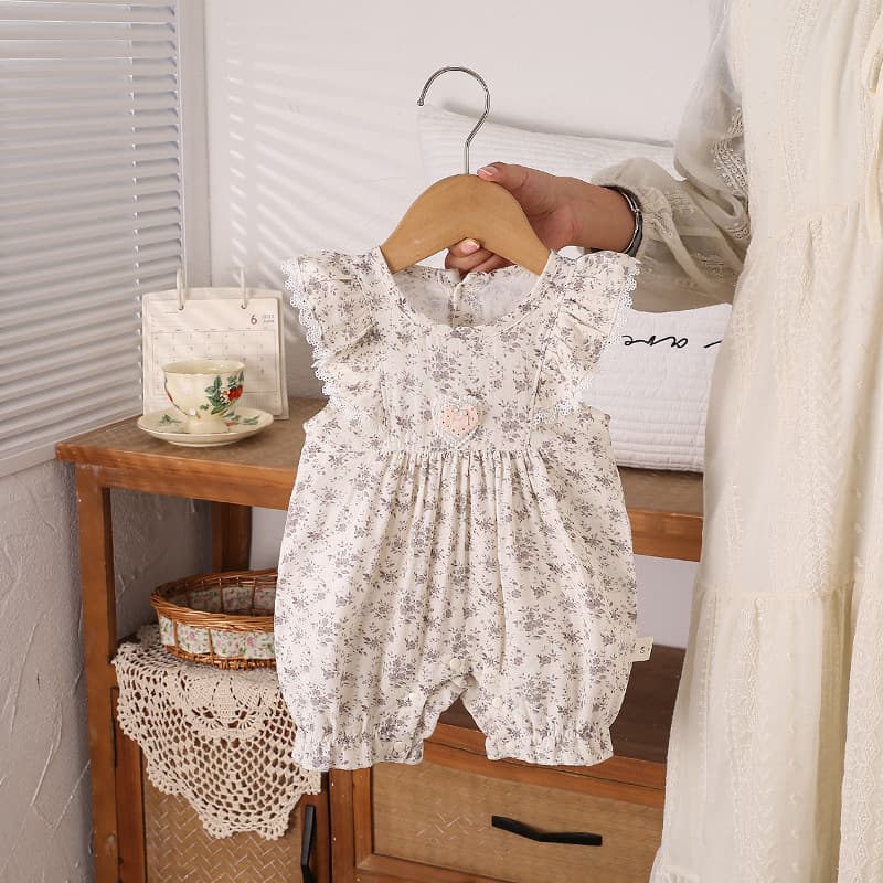 Summer Caramel Floral Lace Bodysuit Baby Romper Infant Onesie Newborn Summer Top