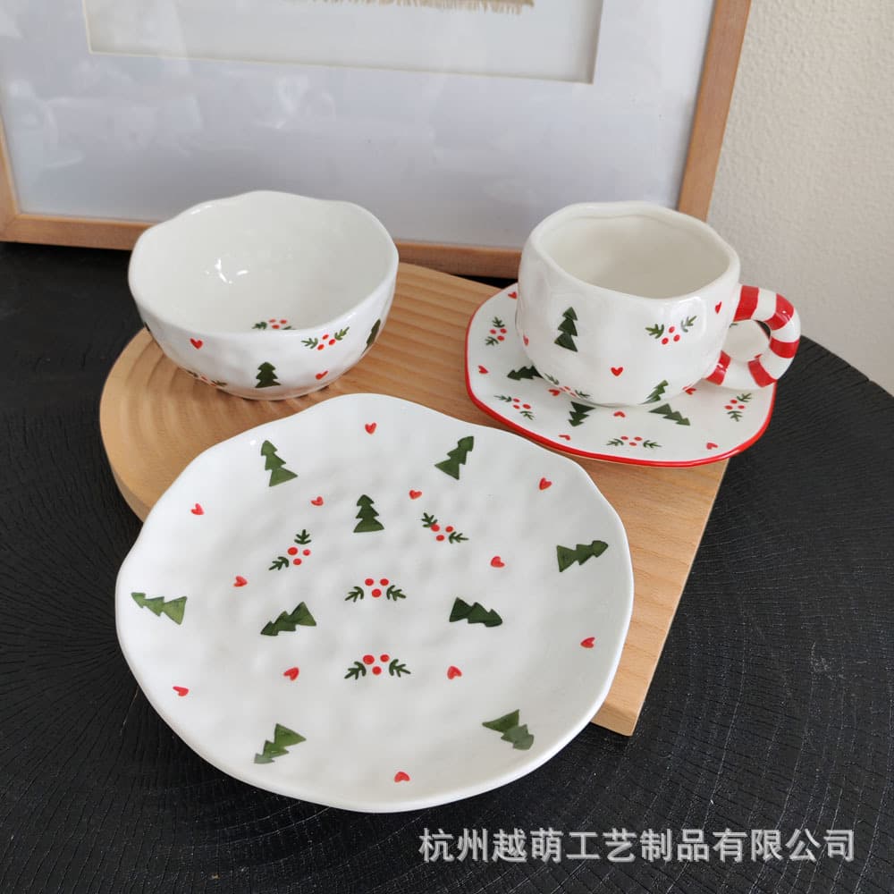 Christmas Ceramic Dinnerware Set, Christmas Tree Ceramic Coffee Cup & Saucer, Afternoon Tea Mug