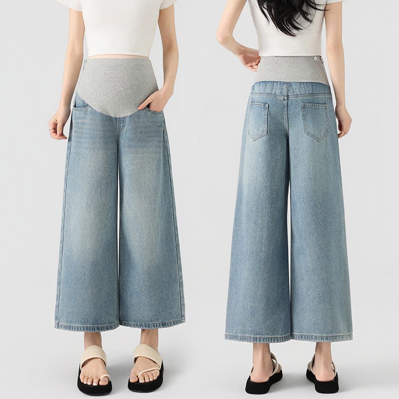 Maternity pants, versatile outer wear, eight-point jeans 2026 new Korean style high-waisted loose trousers, straight-leg pants, eight-point pants