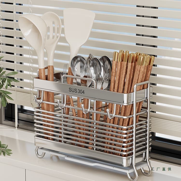Chopsticks storage box, kitchen household wall-mounted chopstick holder, bucket, basket rack, new stainless steel spoon holder