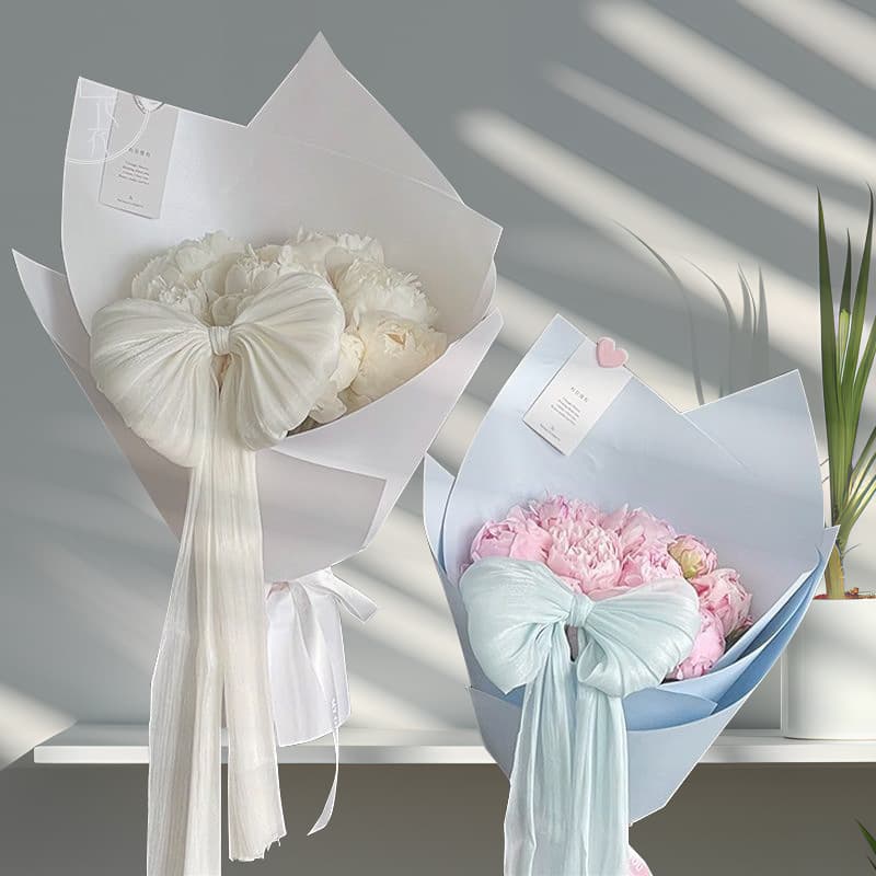 Chinese Valentine's Day Flowers French Pearlescent Gauze Bouquet Packaging Material Snow Satin Fabric Bow Floral Decoration Satin