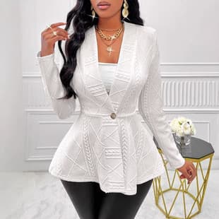 2024 European and American Cross-Border Women's Thickened Jacquard Texture Single Button Slim Fit Long Sleeve Jacket Vacation Style Women's Clothing
