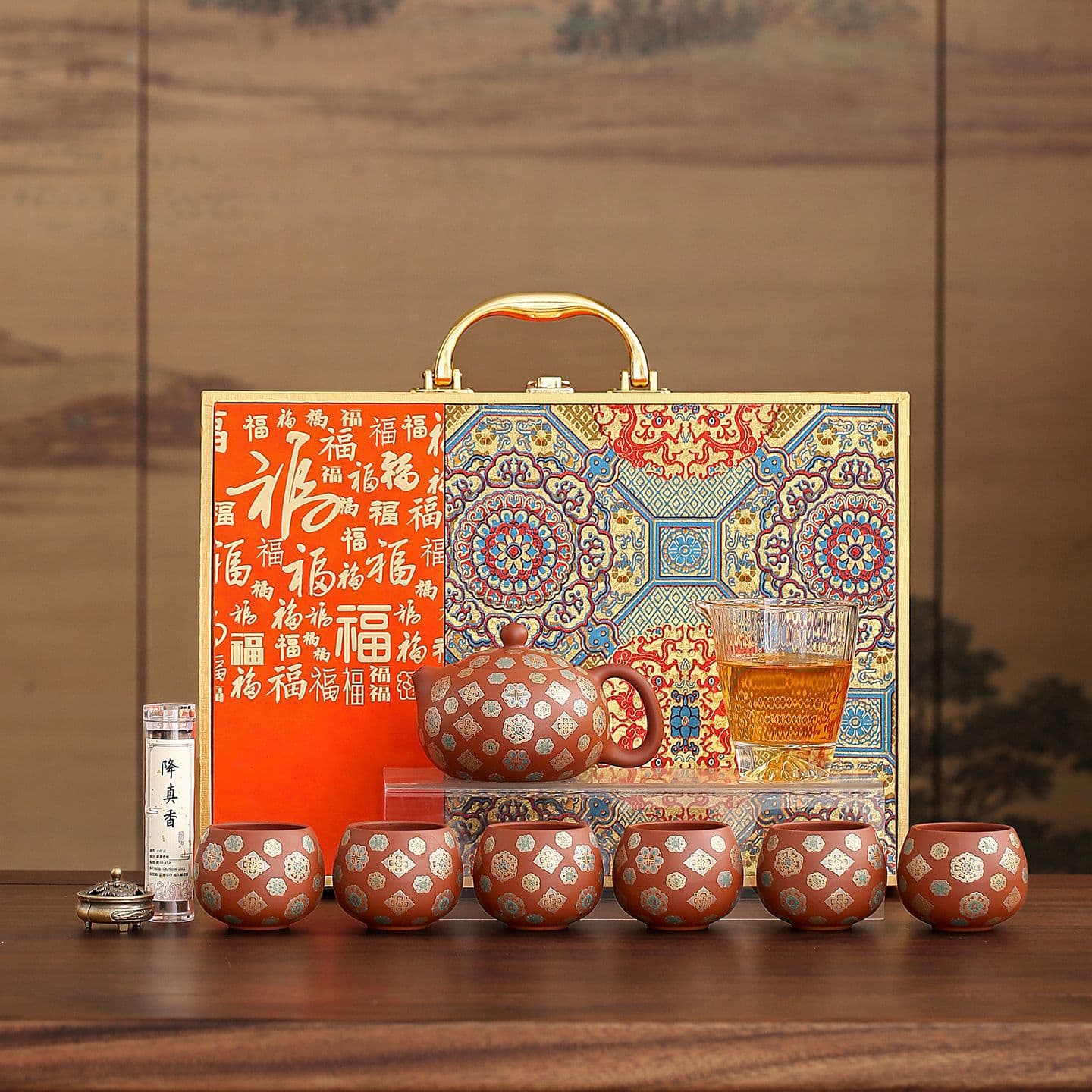 Purple sand Baoxianghua Xishi teapot tea set gift box gift business companion gift retro Chinese tea set