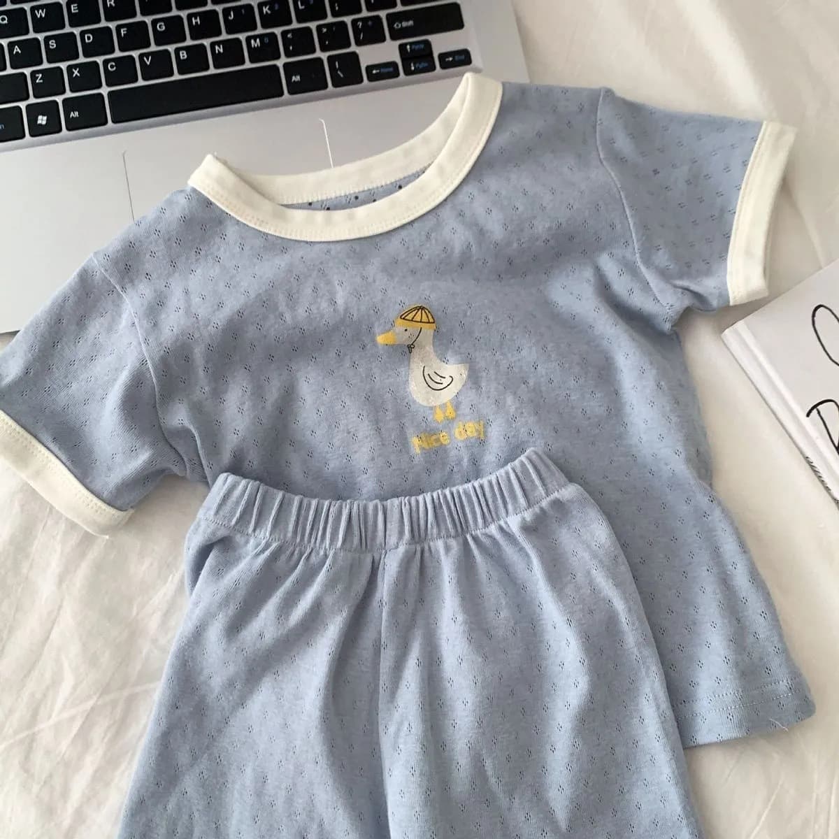 Summer New Style Breathable Cotton Short-Sleeve Shorts Set for Boys and Girls, Homewear, Baby Air-Conditioned Outfit Two-Piece Set, Trendy