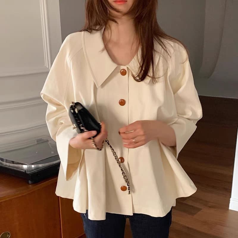 Korean Chic Autumn French Style Simple Turn-down Collar Oversized Loose Casual Solid Color Versatile Long Sleeve Shirt Top
