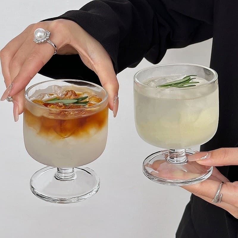 Vintage Ins Style Short Glass Cup for Iced Americano, Latte, Specialty Drinks, and Juice