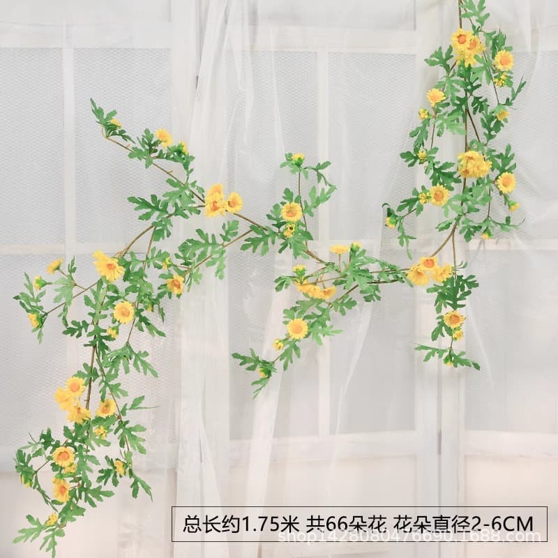 New Artificial Daisy Vine Artificial Small Sunflower Vine Rattan Hanging Ceiling Pipe Wrapping Indoor Decoration Green