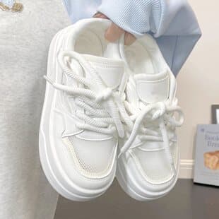 Fashion Women's Chunky Sole White Sneakers 2025 New Summer Thin Mesh Breathable Shoes for Dresses